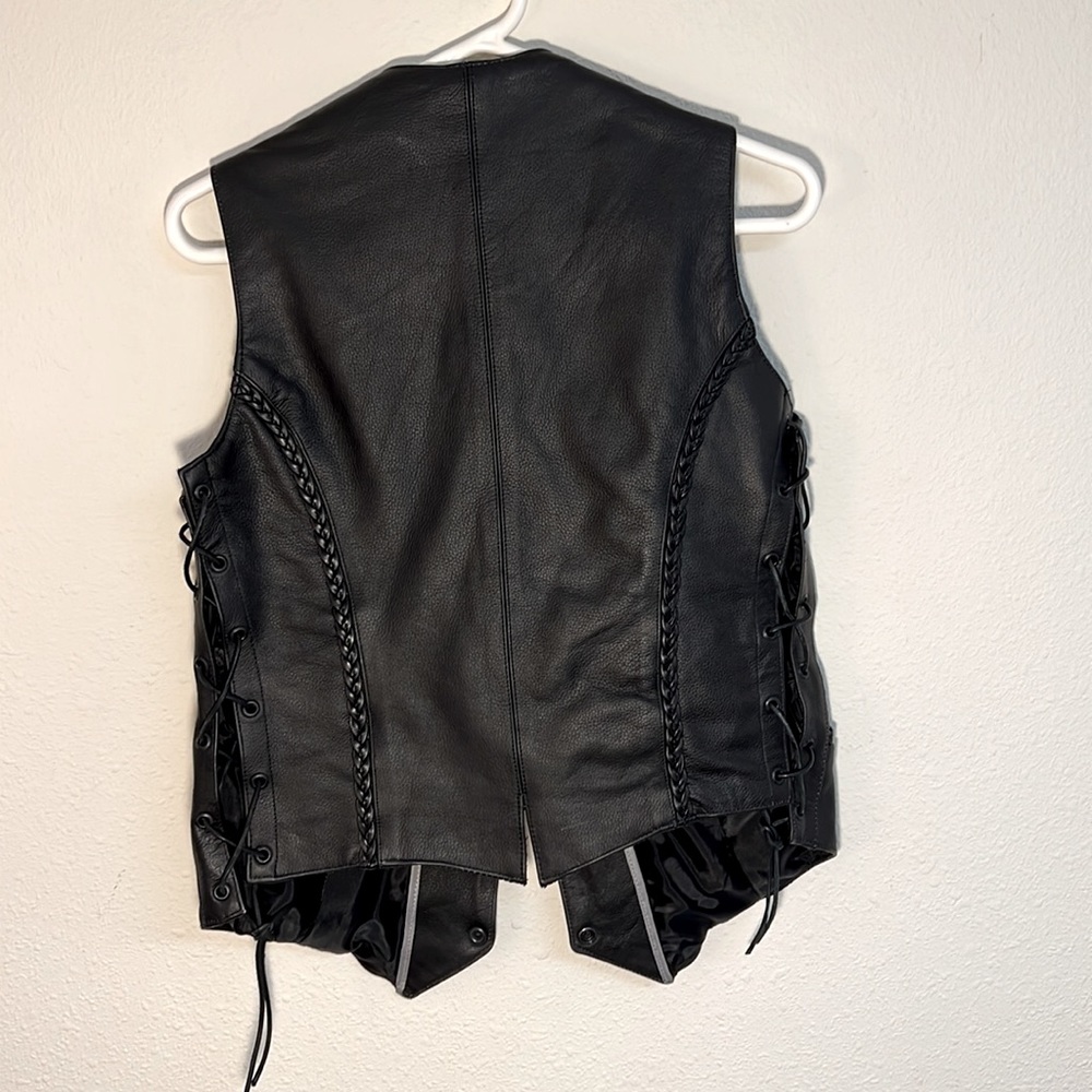 Unik Motorcycle Cowhide Leather Braided Vest - Large - Tall - Picture 3 of 9